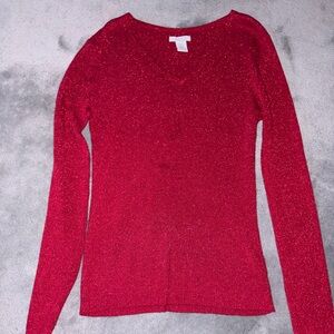 Pur Red Glitter Knit Top size L